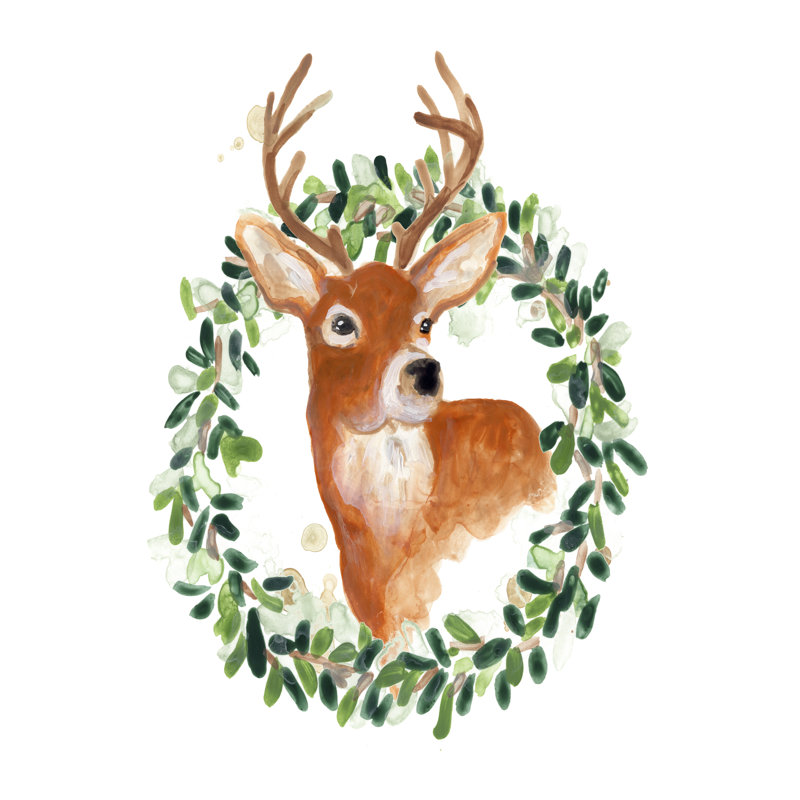 Woodland Holiday Deer by June Erica Vess - Wrapped Canvas Painting, 91cm H x 61cm W