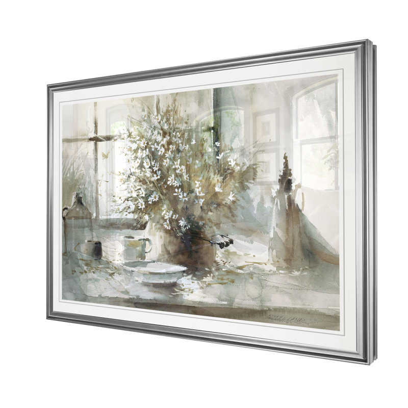 " Daisy Still Life ", 20" H x 24" W x 1.5" D, Silver Frame