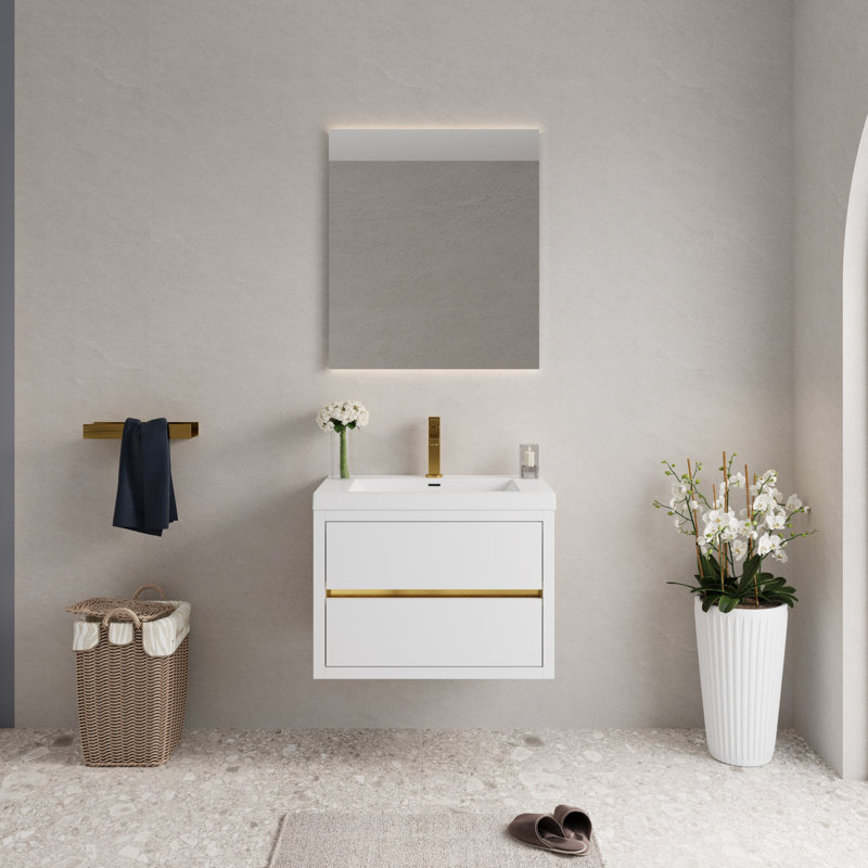 Ensemble de meuble-lavabo flottant mural blanc brillant