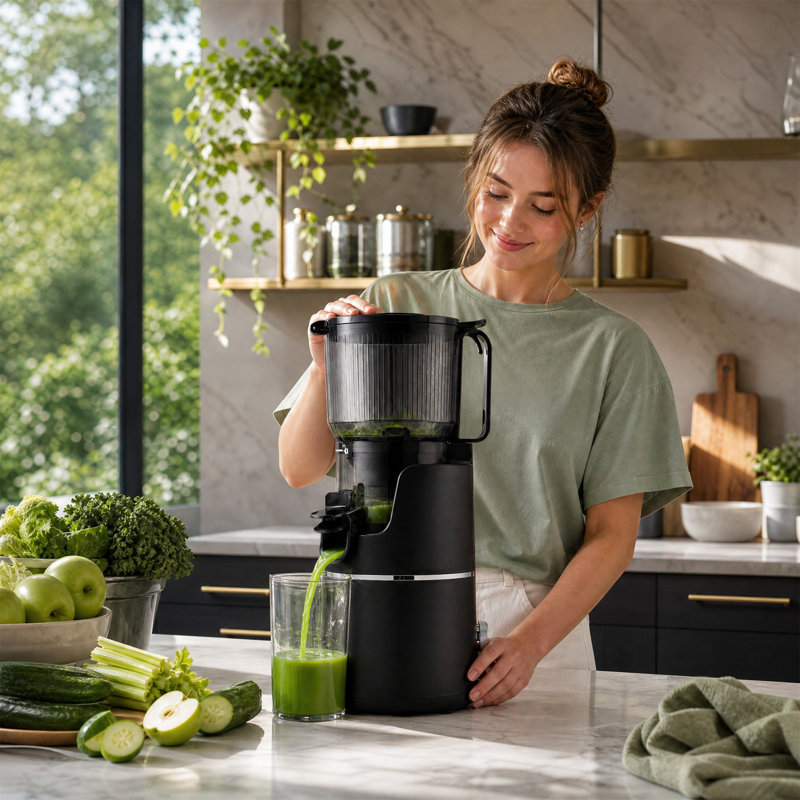 Presse-fruits à froid pour fruits et légumes avec pièces lavables au lave-vaisselle et verrou de sécurité | Extracteur de jus facile à nettoyer pour la cuisine à domicile et la préparation des repas