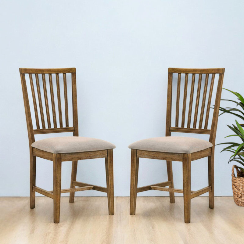 Ensemble de 2 chaises d'appoint en lin brun clair et chêne vieilli Conifer