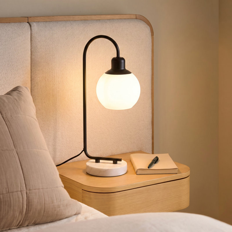Abat-jour sphérique en verre 20 po et lampe de table en marbre, ampoule incluse, Noir / blanc
