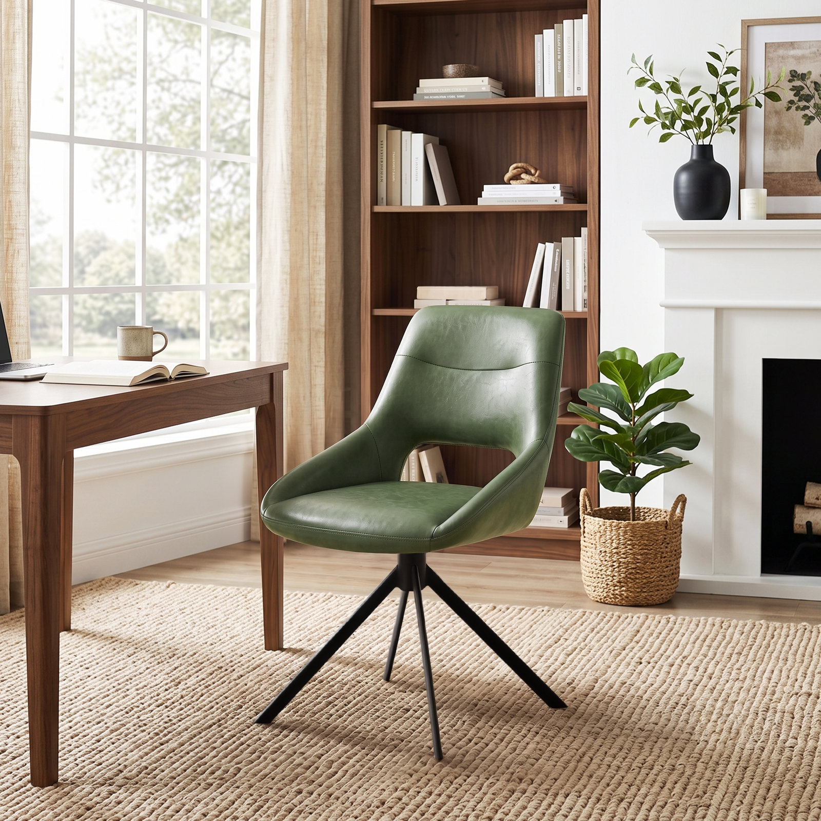 Jakavian Office Chair with Lumbar Support, Green Faux Leather