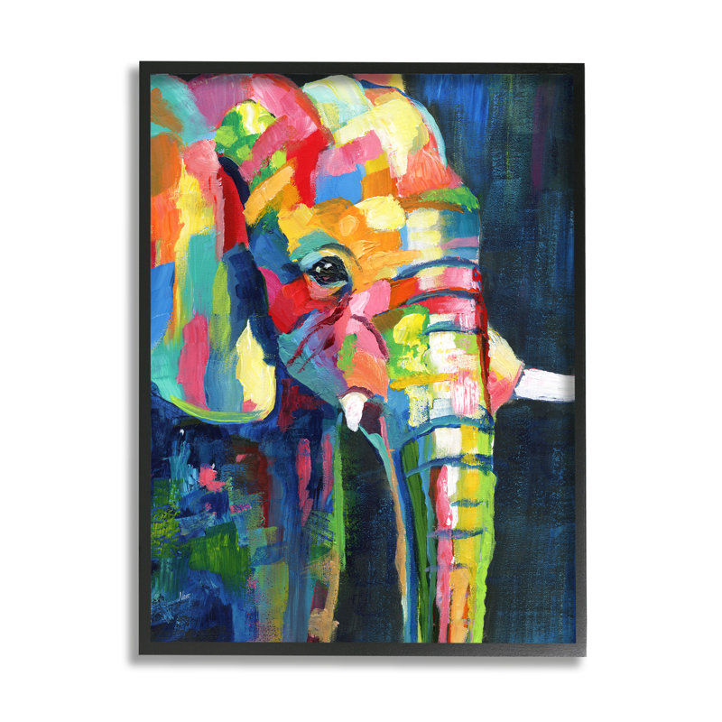«Contemporary Elephant Abstract Patchwork Rainbow» par Nan - Peinture sur toile, H 20 po x l 16 po