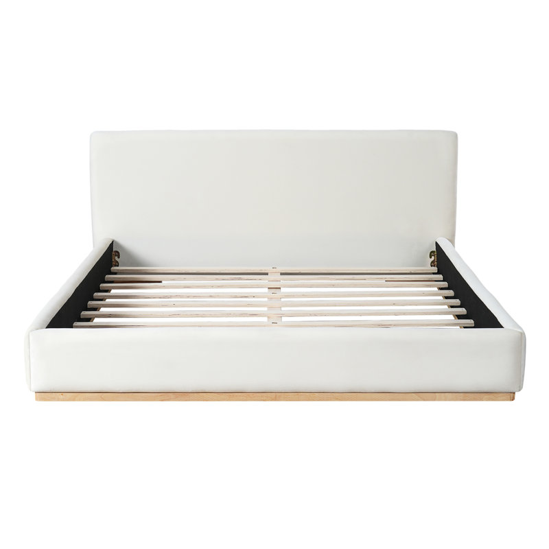 Grand lit tapissier élégant avec cadre en bois massif blanc pour un confort ultime, Grand lit
