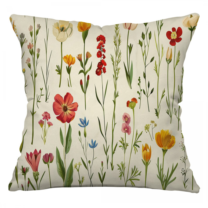 Wildflowers Plants Cotton Blend Reversible Throw Pillow, 16"H x 16"W