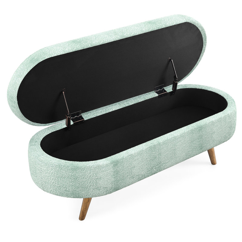 Cyan Oval Storage, Rubber Wood Legs, 43.5"X16"X16", Hand - Made, Function As Footstool Or Seat, Structure, Storage Space , Seat Usage, Benefit