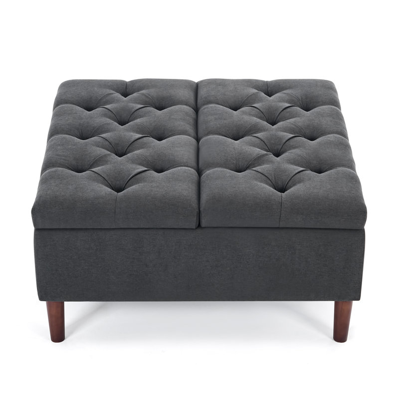 35" Square Upholstered Ottoman Coffee Table With Large Storage, Gray