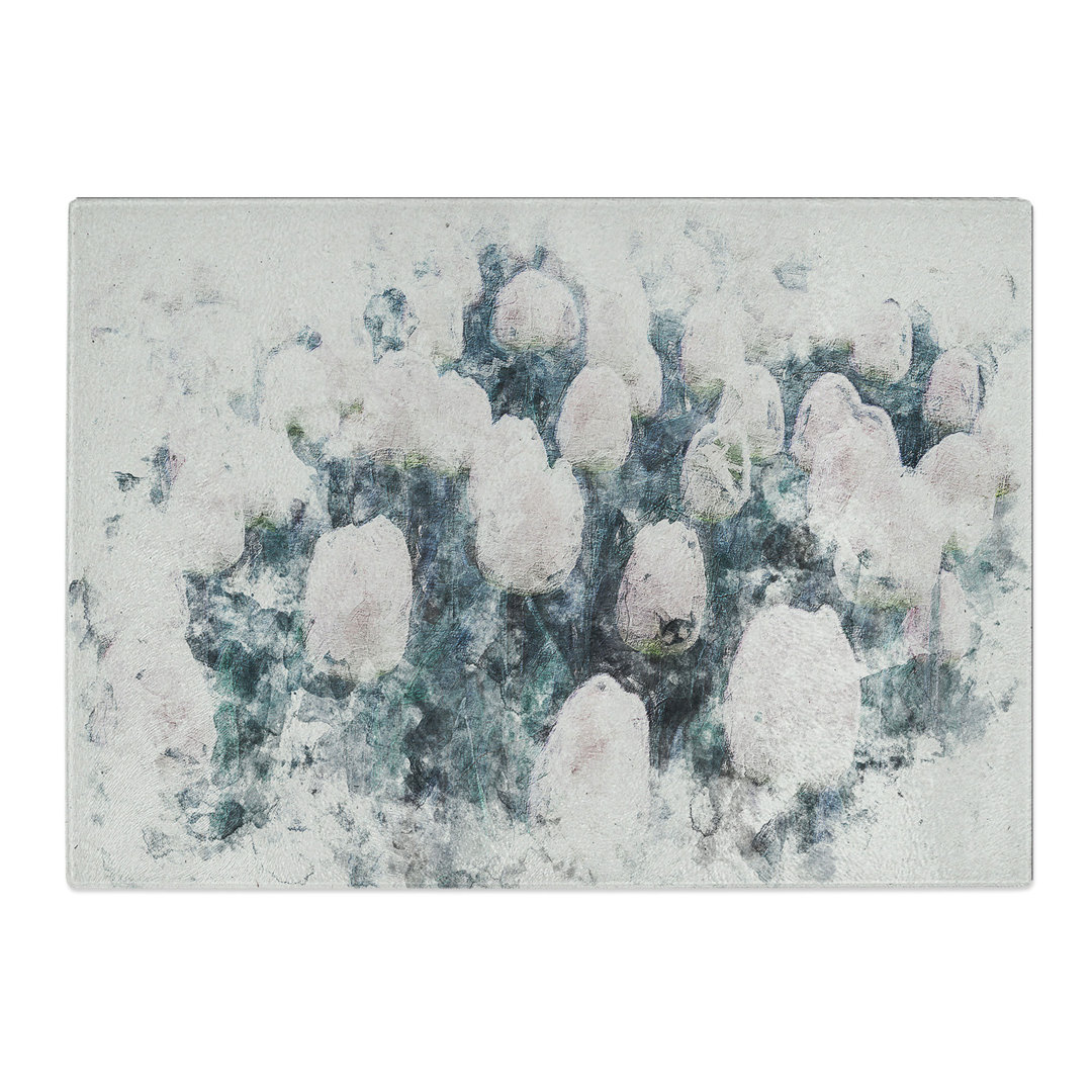 Tempered Glass Field of White Tulips Chopping Board
