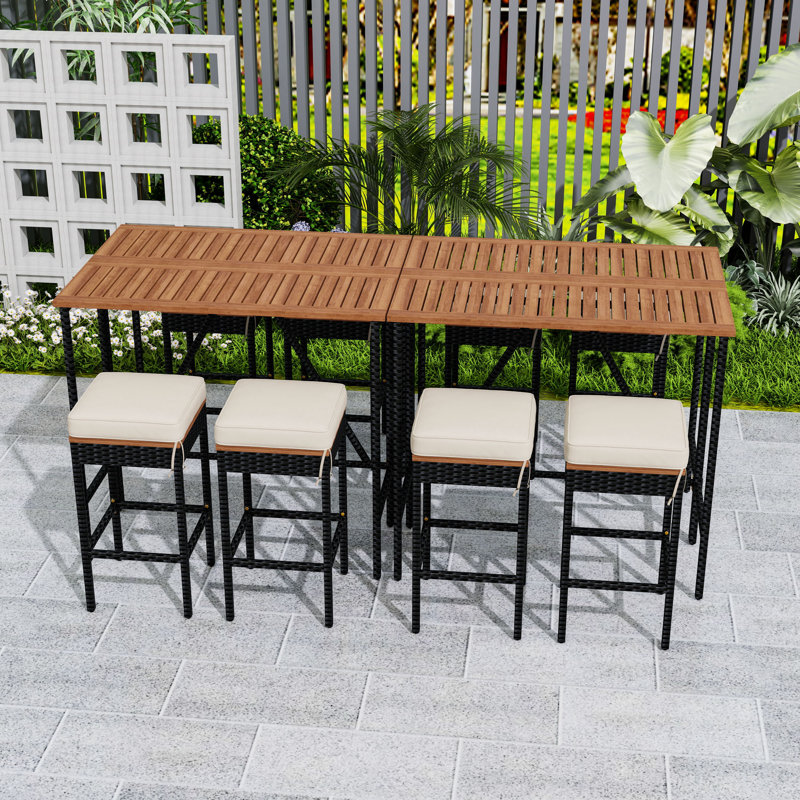 Table de bar en bois avec tabourets 10 pièces
