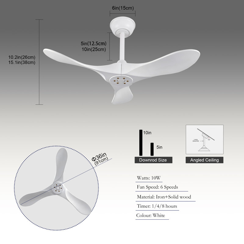 Ventilateur de plafond moderne blanc 36 pouces