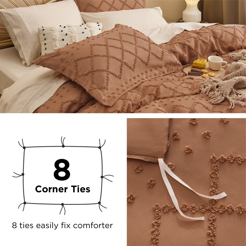 Bedsure Boho Duvet Cover Set- Embroidery  Home Bedding Set, Queen Duvet Cover + 2 Standard Shams, Caramel