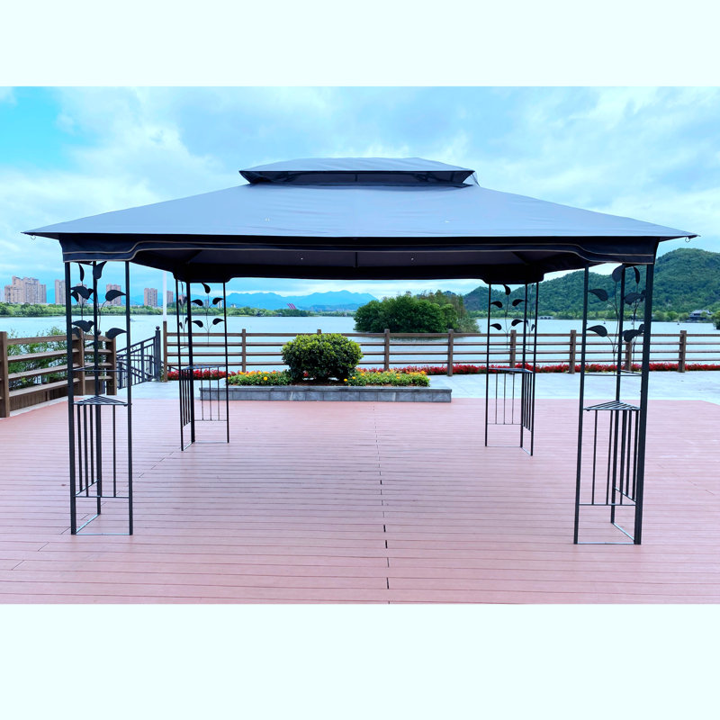 Outdoor Patio with Ventilated Double Roof and Mosquito Net 13 Ft. W x 10 Ft. D Steel Gazebo, Gray