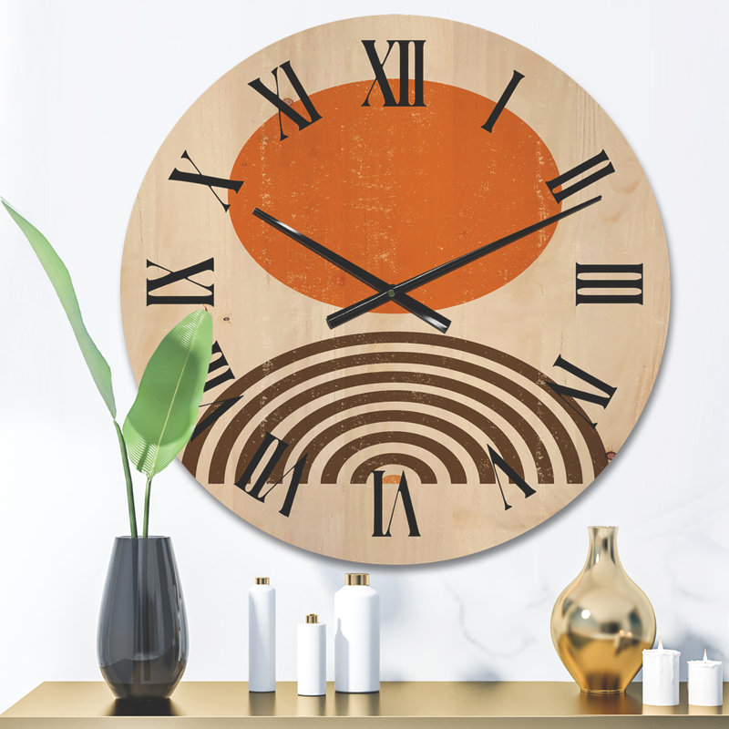 Horloge murale en bois abstrait abstrait soleil et arc-en-ciel I, Moyen