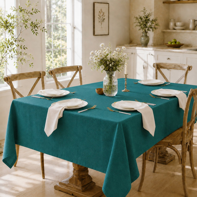 Nappe rectangulaire en lin épais et texturé, 120" L x 60" W, Teal