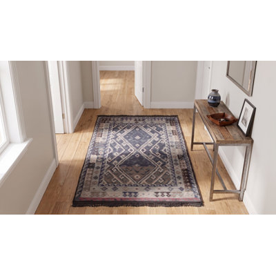 Tapis contemporain brun en laine noué à la main 5 pi x 8 pi Shoneka