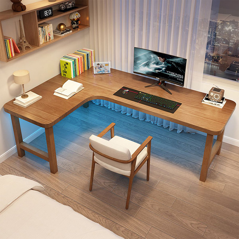 Bureau d'écriture en L en noyer massif, H 29,53 po x l 62,99 po x P 39,37 po, Gauche