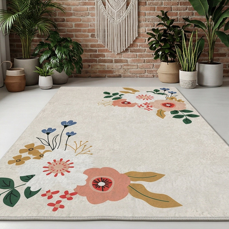 Aurelia Floral Velvet Machine-Woven Non-Slip Area Rug