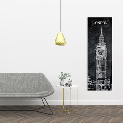 Big Ben Sketch Canvas - Monochrome Home Decor with Map Background