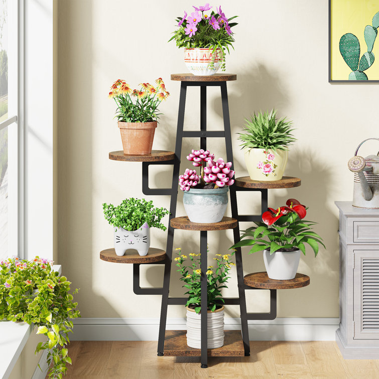 4 Tier Farmhouse Ladder Tall Tiered Wood Outdoor Plant Stand Display Shelf Rack Natural