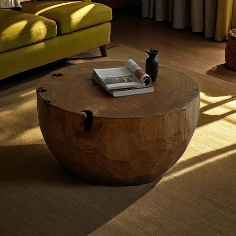 Irregular Round Log Coffee Table Natural Charm, 14.96" H x 25.59" W x 25.59" D