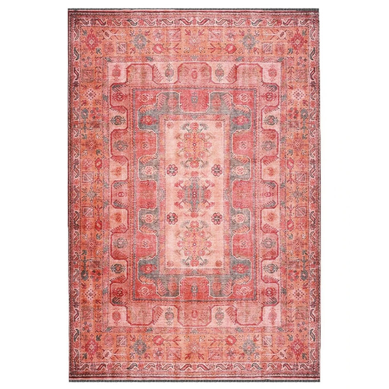 Tapis rose en coton tissé à la machine Corbe, Rectangle 2 pi 8 po x 5 pi