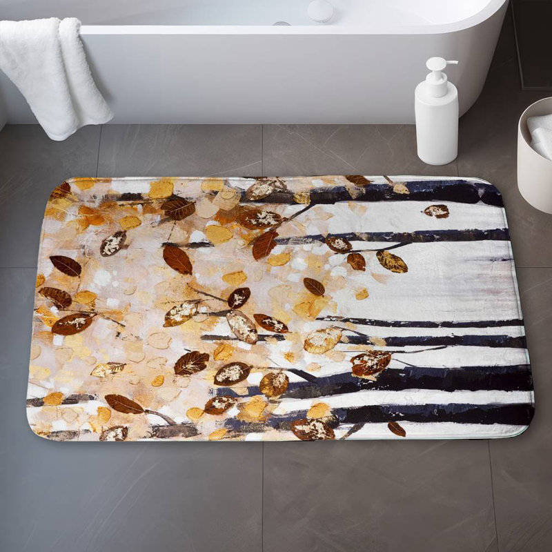 Texturized leaves trees Bath Mat with Non-Slip Backing - Quick Dry Memory Foam Bathroom Rug - Absorbent - Modern Plush Spa-Style - Machine Washable