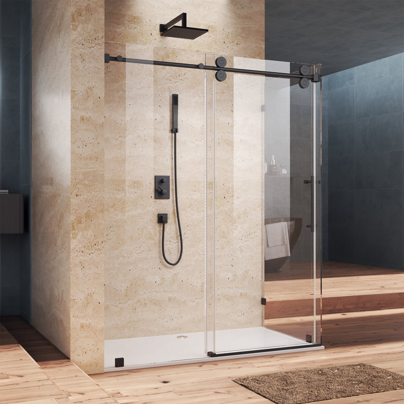 60" W X 36" D X 76" H Sliding Frameless Shower Enclosure With 3/8 Clear Glass, Matte Black, 36" W