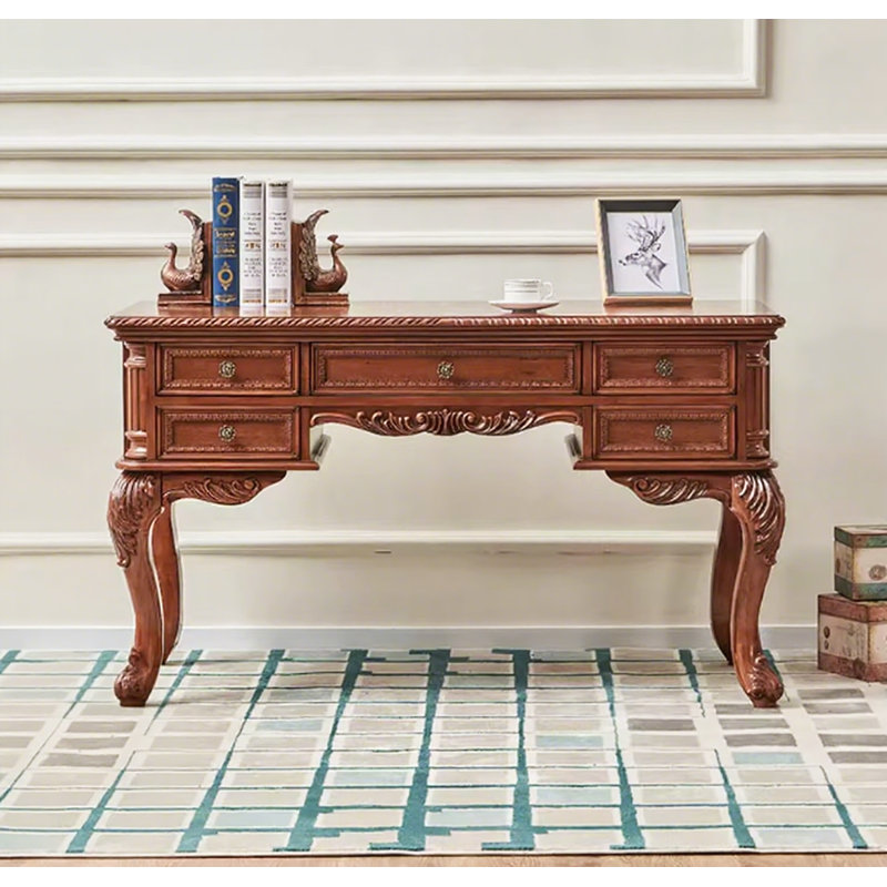  Classic Carved Solid Wood Desk: Ample Drawer Space