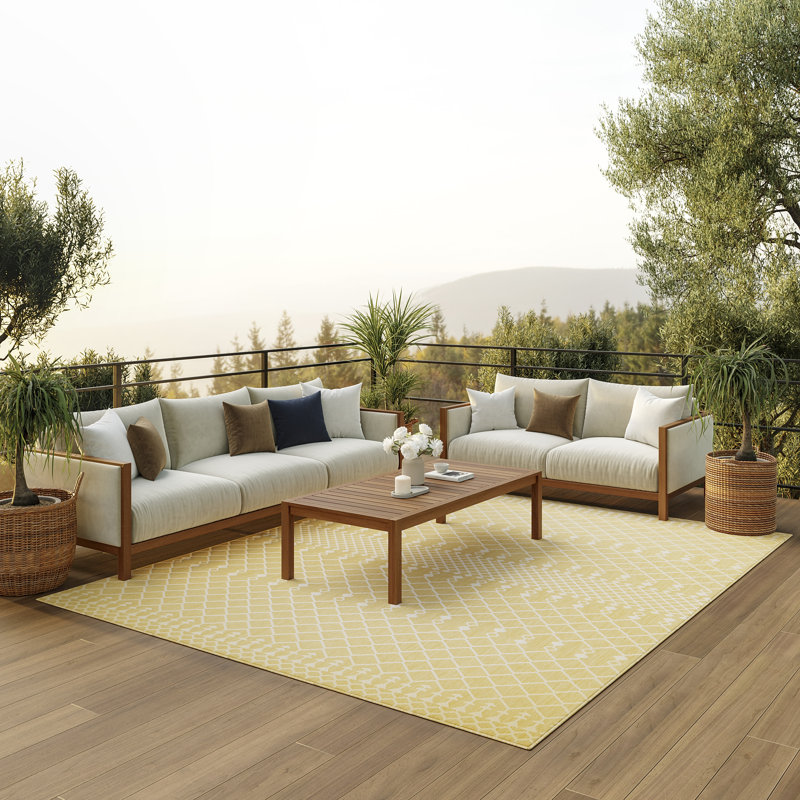 Robbs Rectangle Indoor/Outdoor Area Rug, Yellow, Rectangle 10' x 14'