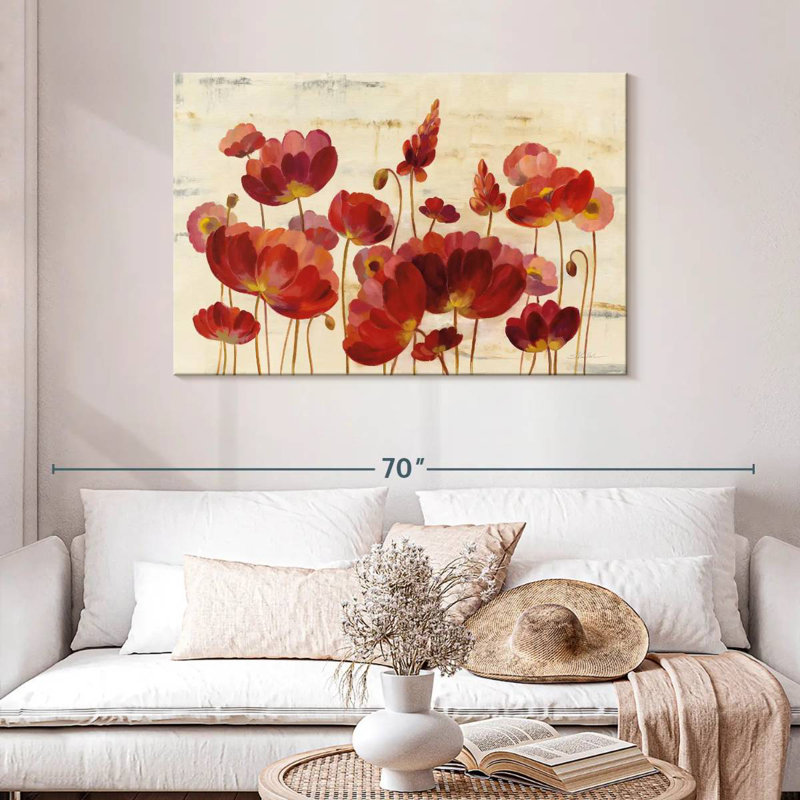 Harnek Red Flowers On Marble, 30" H x 45" W