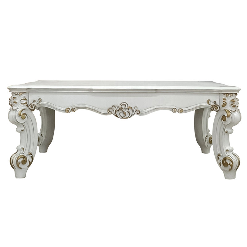 Table basse rectangulaire en perle antique avec détails complexes - Ajoute un raffinement classique des pieds aux volutes pour rehausser l'attrait de la pièce