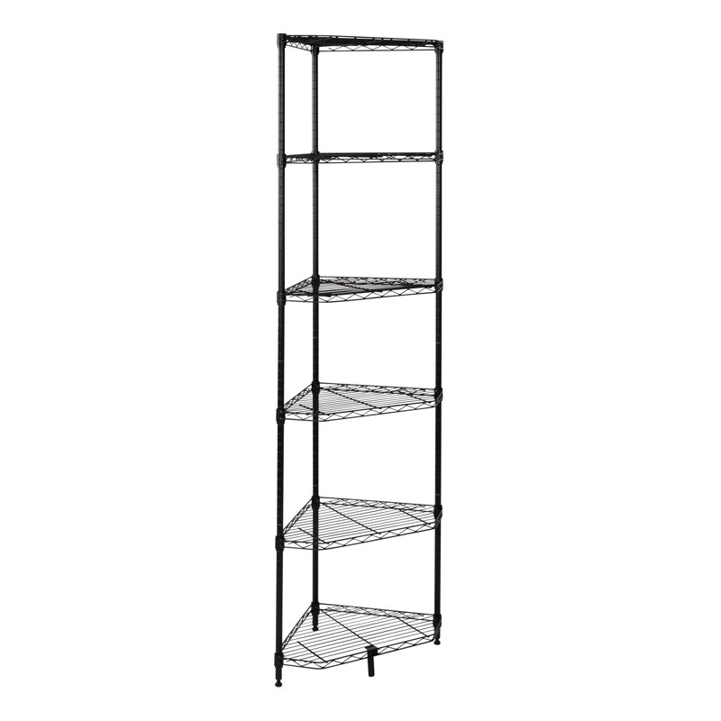6-Tier Triangle Corner Wire Shelving, Black, Black