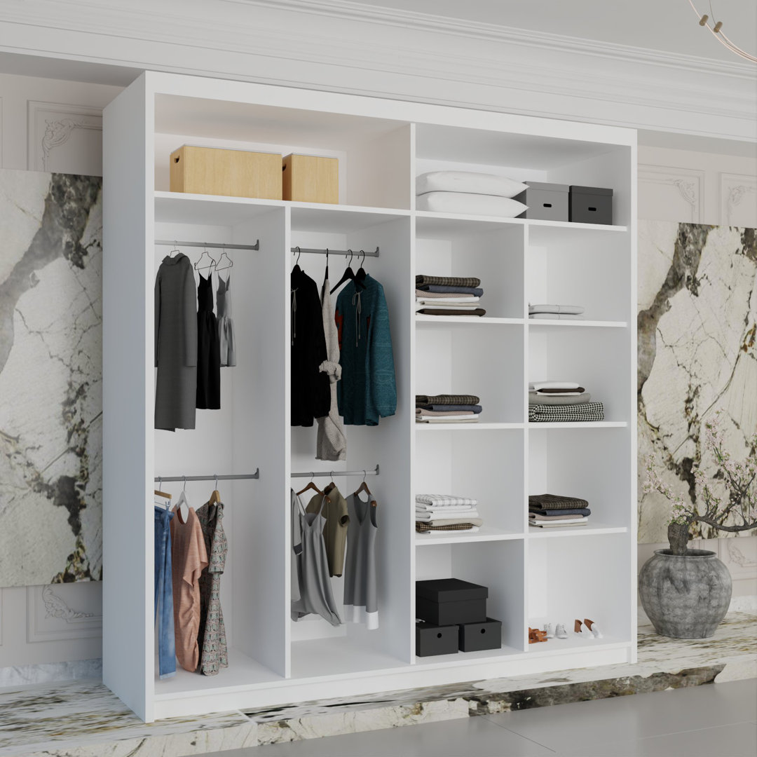 Branca Sliding Mirror Door Wardrobe with Shelves & Hanging Rails – Space-Saving Bedroom Storage – Multiple Sizes