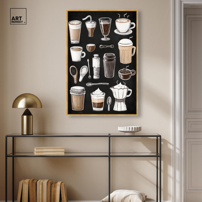 Tableau noir «Coffee» par Art Remedy, H 37 po x l 25 po, Doré, Cadre flottant