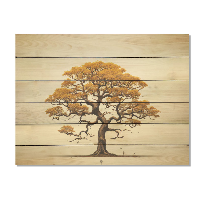 «Brown Oaks Outline I», art en bois de chêne sur bois de pin naturel, H 24 po x l 32 po