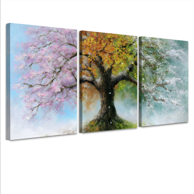 Tableau sur toile tendue représentant un arbre de saison (ensemble de 3), H 24 po x l 48 po
