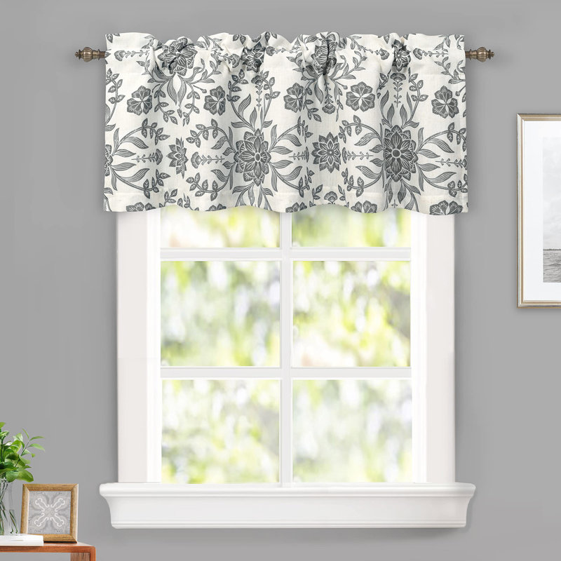 Cantonnière Twyla, Ivoire/Gris, H 18 po x l 52 po, Motif floral