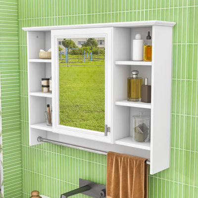Armoire à pharmacie murale 3-en-1 avec tablette réglable, porte à fermeture en douceur et miroir haute définition