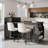 Modern Black Kitchen Island & Desk Combo With Mobile Storage, Drawers & Open Shelves