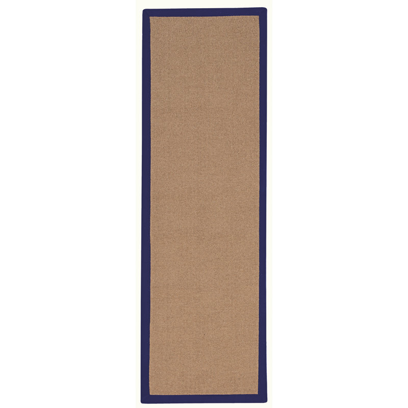 Nannette Handmade Dark Beige Berber with Navy Blue Cotton Border Made in the USA Area Rug