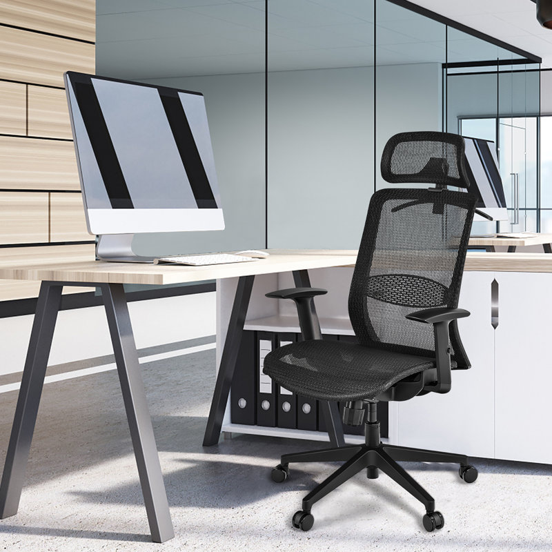 Inbox Zero Mesh Task Chair with Headrest, Black 