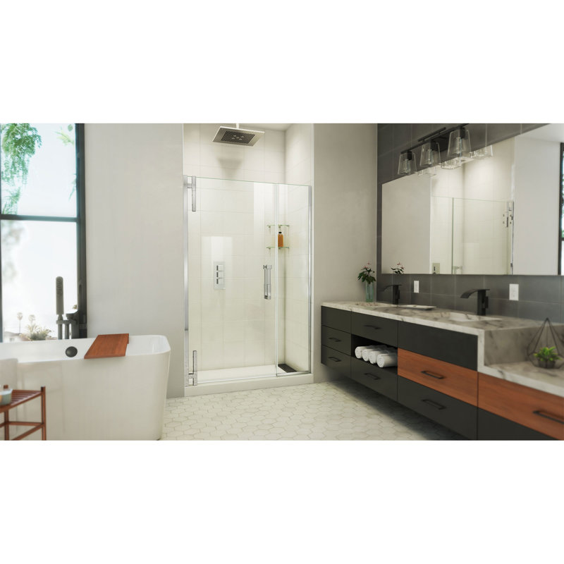 DreamLine Ascend 48 1/2 - 49 1/2 inch W x 72 inch H Frameless Pivot Shower Door in Chrome, Chrome, 49.5"