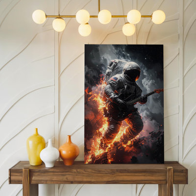 Astronaute, guitare, performance de l'espace et énergie cosmique, art sur toile, prêt à accrocher