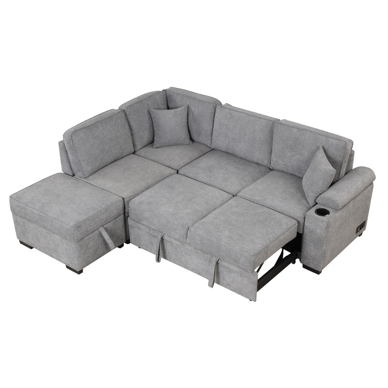 Canapé-lit polyvalent avec repose-pieds et rangement pour espaces compacts, Gris