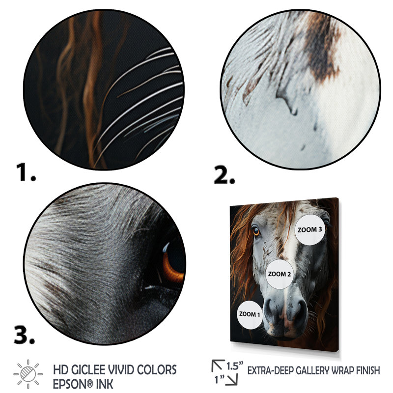 «Keeng Grey Brown Horse Serenity», reproduction sur toile, H 32 po x l 24 po x P 1 po, Encadrement doré