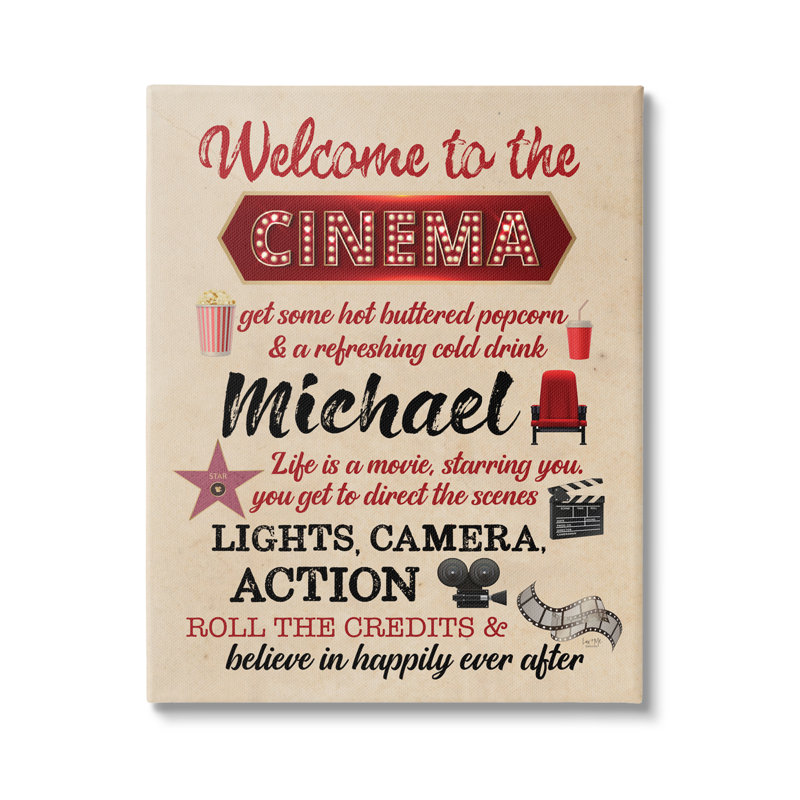 Art mural personnalisé Welcome to Cinema cmw-030, H 20 po x l 16 po, Toile tendue, Oui