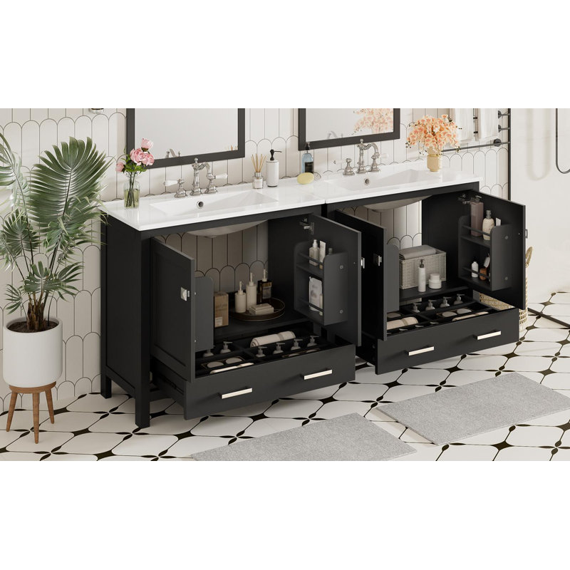 Meuble-lavabo de salle de bain avec comptoir en céramique, Noir