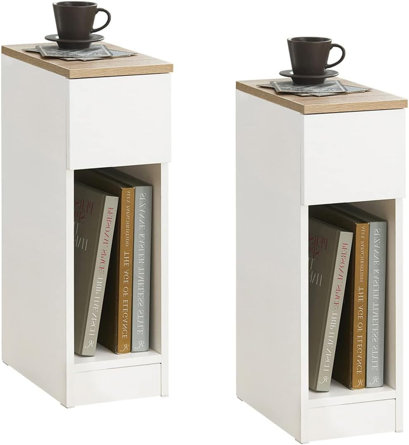 Breyonna Modern Narrow End Table Nightstands Set of 2 with drawers