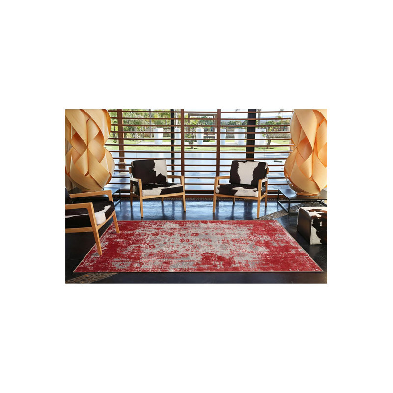 Red Modern Pattern Decorative Rug Machine Washable, Runner 2'6" x 9'10" Rug Pad Included